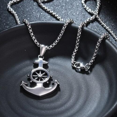 Punk Necklace Men Vintage Style Rudder Anchor Necklaces Pendants Viking Jewelry Antique Rhinestone Necklace Chain Gifts for Men