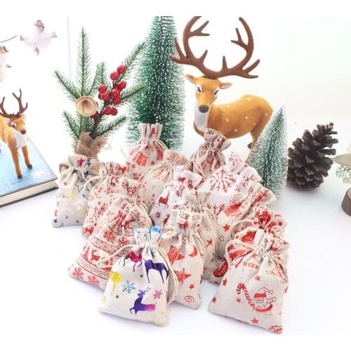 Santa Festival Gift Bag Packing Natural Linen Cotton Pouches Sachet Pouches 5Pcs/Lot 10X14 13X18 Velvet Bag Can Customized Logo