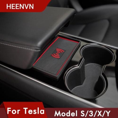 🌠 Heenvn Model3 ModelS Cardholder Pads For Tesla Model 3 Accessories Car Armrest Box Mat Non-Slip For Model S Y X ModelY Three