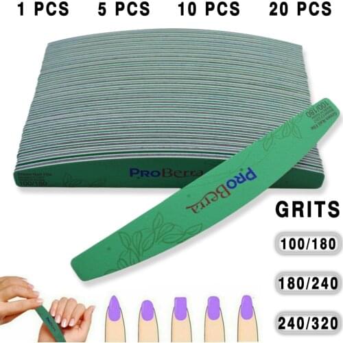 ProBerra Wholesale 20 piece GREEN Professional nail file Half Moon Sandpaper Nails Sanding paper For manicure Tools pedicure