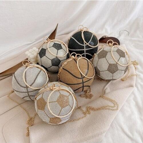 Women’s Chic Diamond Chain Crossbody Bag Fashion Basketball or Soccer Pattern Shoulder Bag Round Handbags for Shopping Travel