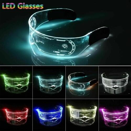 Luminous LED Neon Glasses Clear Lenses 7 Color LED Light Up Visor Glow Sunglasses for DJ Bar KTV Halloween Rave Party Decoration
