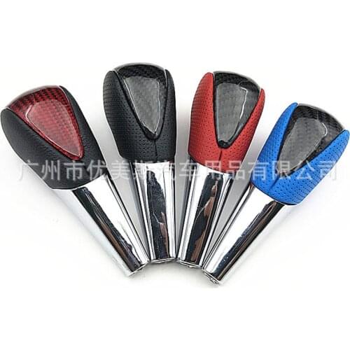 Universal Car New Carbon Fiber Leather Manual Gear Shift Knob Stick MT AT Red Line Gearstick Lever Shifter Knob