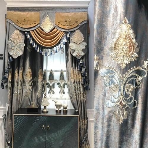 High grade European curtain living room luxury American villa bedroom solid shade flannel simple European curtain tulle curtains