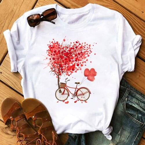 2021 Summer Women Hipster T-shirt Red Pink Heart Print Female Harajuku Tee Shirts Love T-shirt Ladies Tops