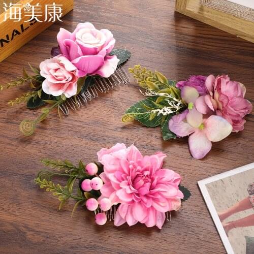 Haimeikang Rose Hair Comb Handmade Wedding Bride flora Hairpin Flowers Headdress Beach Hair Styling Tools Hair Accessories Women