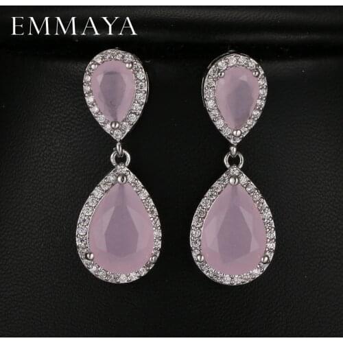 Emmaya Cute Water Drop Earrings for Women Pink Opal Pendant Brand Wedding Jewelry Free Shipping