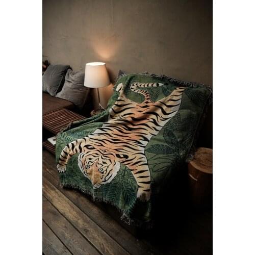 Tiger Blanket Sofa Blanket 40% Cotton 60% Polyester Quality Knitting Soft Machine Wash Sofa Blanket Tapestry Decoration