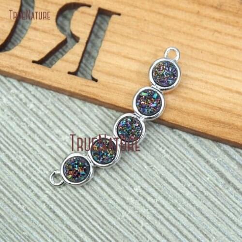 10Pcs Cheap Druzy Crystal Pendant Five Titanium Rainbow Druzy Crystal Silver Plated Round Shape Pendant For Sale 34x5mm PM12550