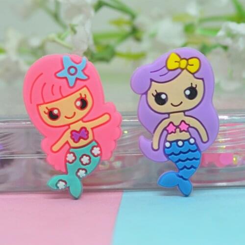 10PCS Flatback Soft Rubber Cartoon Mermaid Girl DIY Hair Bow Center-Scrapbooking embellishments Decoration Supplies-32X20mm