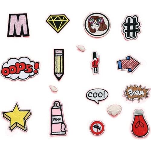 100pcs/lot Embroidery Patch Letter Diamond Bulb Girl Clothing Decoration Sewing Accessories Gift Diy Iron Heat Transfer Applique