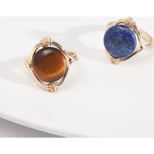 17mm Semi-precious Stones Tiger Eye Opal Lazurite Rings for Women Girl Birthday Gift