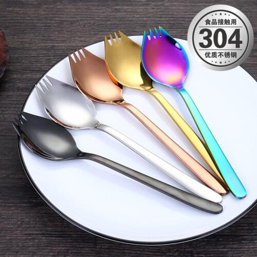 304 Stainless Steel Western Food Dual Purpose Fork Spoon Child Spoon Instant Noodle Spoon Fork Noodle Salad Spoon Fork Spoon One