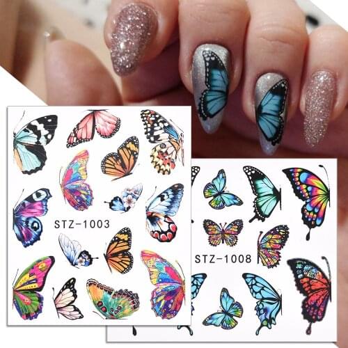 3D Laser Butterfly Nail Stickers Gradient Colorful Butterfly Rose Hydrangea Nail Sliders Decal For Nail Decoration