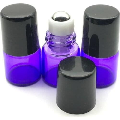 5pcs Refillable 1ml Perfume Roll on Glass Bottles for Essential Oils Roller Purple-blue Roller Bottle Fast Shipping