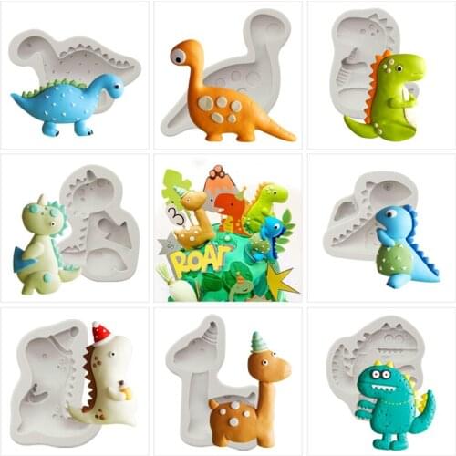 8 Shaped Dinosaur Fondant Cake Decorating Tools Silicone Chocolate Candy Sugar Craft Dessert Biscuit Molds Baking Accessories