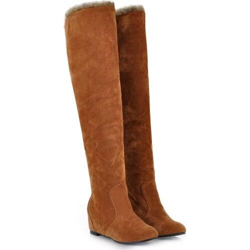 Aimaylen Soft Slip-on Over-the-knee Boots Heel Increasing Snow Boots Plus Size 43 Winter Shoes