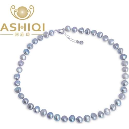 ASHIQI Real Baroque pearl Necklace 9-10mm beads natural Freshwater pearl jewelry for women gift