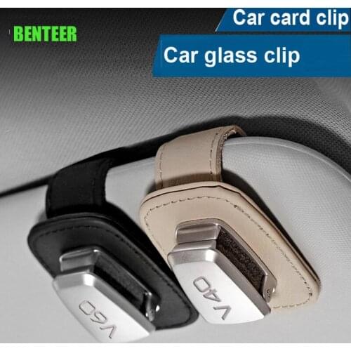 Genuine Leather Car Sunshade Glass Clip Holder For VOLVO V40 V60