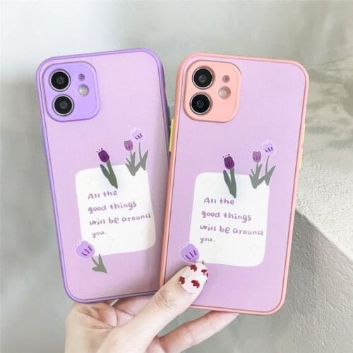 Creactive Oil Painting Purple Tulips Case For iPhone 11 12 Pro XS Max 7 8 Plus X XR 12 Mini SE 2020 Matte Shockproof Back Cover