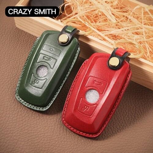 Crazy Smith Handmade Car Key Leather Cover for BMW 320LI\M3\GT5\x4 100% Genuine Leather Top Cowhide Fathers Day Gift Black Red