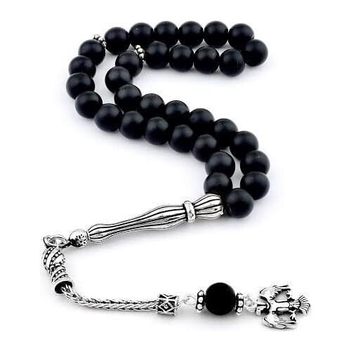 925 Sterling Silver Tassel Handmade Rosary with and Mate Onyx Stone Natural Stone Beads Prayer Islamic Muslim Tasbih