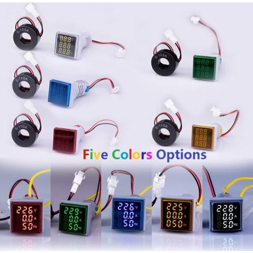 Digital 3in1 AC Ammeter Voltmeter Frequency Meter Square Signal Light 22mm Voltage Amp Hz Led Lamp Indicator
