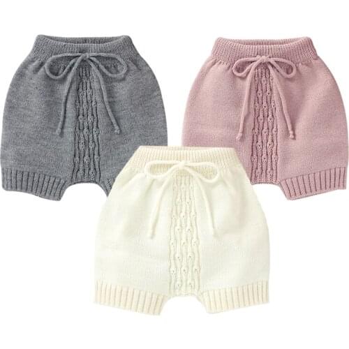 Spring Autumn Toddler Baby Boys Girl Knitting Shorts Newborn Baby Boys Girls Knitting Trousers Solid Color Elastic Waist