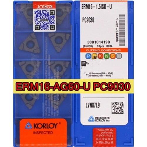 ERM16-AG60-U PC9030 = 16ER AG60 PC9030 100% original KORLOY Carbide Threaded inserts Processing: stainless steel