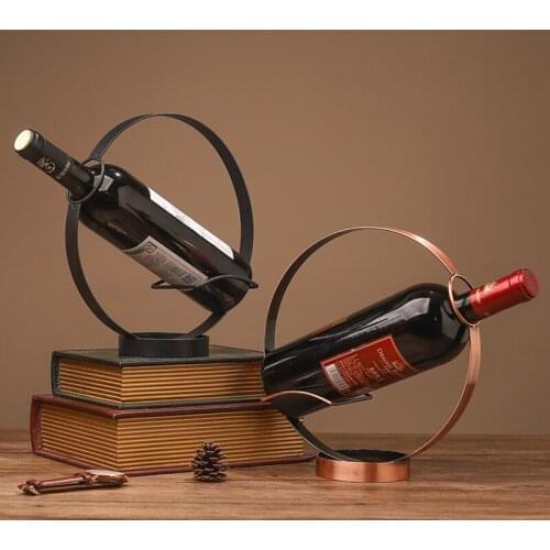 European Retro Wrought Iron Round Wine Rack Home Desktop Wines Organizer Shelf Home Bar Decorations