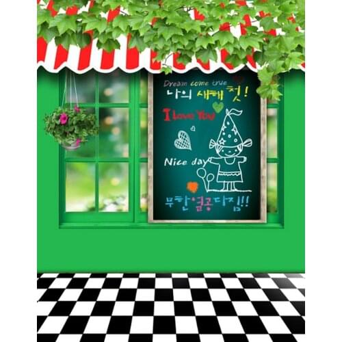 5x7ft Black White Floor Green House Photography Backdrops Photo Props Studio Background