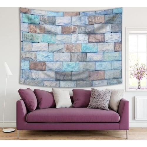 Tapestry Stone Ceramic Brick Wall Construction Rustic Modern Decorating Photo Printed Blue Brown Gray