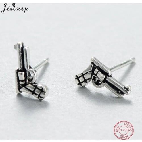 Jisensp New Arrival Antique Silver Gun Fashion Earrings Unisex Jewelry Exaggerate Geometric Stud Earrings for Men Women Brincos