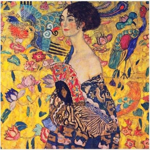 Gustav Klimt works Fan woman,DIY 5D Diamond Painting Mosaic Cartoon Handmade Cross stitch Set Diamond Embroidery craft