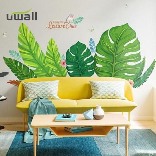Creative Green Plant Leaves Wall Stickers Living Room Bedroom Decor Background Wall Decorations Home Decor Self Adhesive Sticker