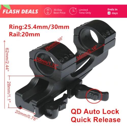Scope Mount 25.4mm 1inch / 30mm Ring Quick Release Cantilever Weaver Forward Reach Heavy Duty 20mm Picatinny Rail QD Auto Lock