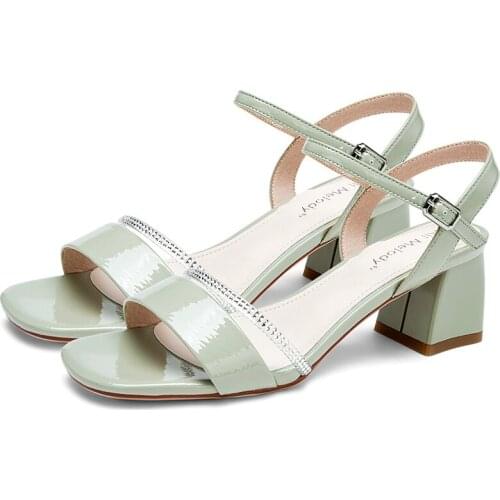 2020 Summer Yellow Blue Women Sandals 5.5CM Block High Heels Femme Shoes 11803ABX4528