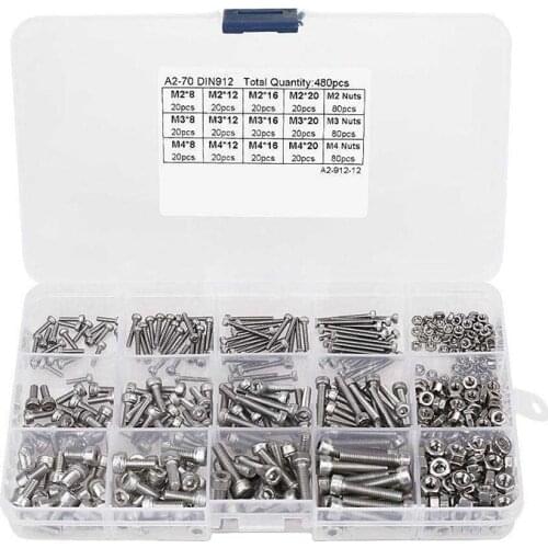 Hot Sell 480pcs Stainless Steel Hex Socket M2 M3 M4 Head Cap Screws Nut Assortment Kit Set For Hardware Accessories