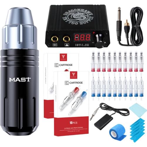 Makeup Tattoo Rotary Pen Machine Kit with LCD Power Supply Pedal Pro Cartridge Needles Bandage for Tattoo Artist Kit