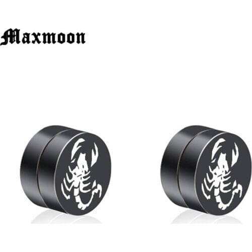 Maxmoon Round Scorpion Magnet Stud Earring Puck Women Mens Magnetic Fake Ear Plug Jewelry