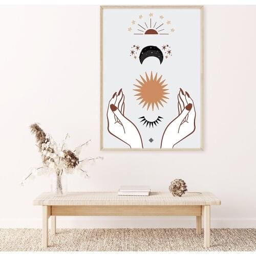 Minimalism Sun Moon Hands and Eyelashes Canvas Painting Wall Art Nordic Posters and Prints Wall Pictures for Living Room Decor