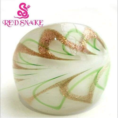 RED SNAKE Fashion Ring Handmade green and golden line drawing Murano Glass Rings