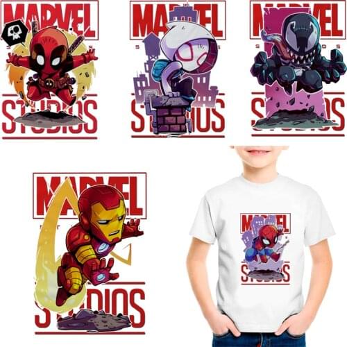 Marvel Men heat transfer stickers clothes Spiderman iron Man Captain America Ironing patch clothes DIY washable clothes stickers