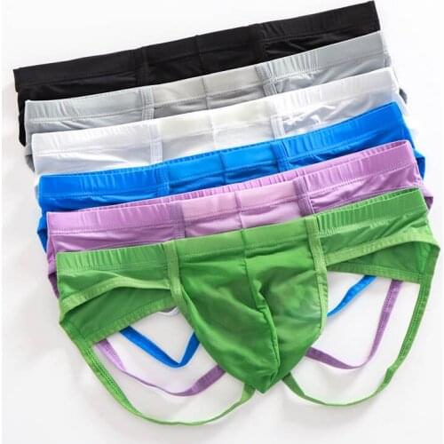 6PCS/Lot Mens Sexy Underwear Thongs Sheer Mesh Open-back Briefs Breathable Males Triangle Panties Gay Lingerie Knickers Briefs