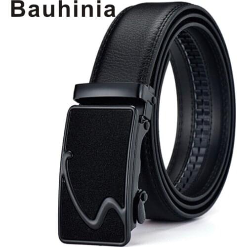 Bauhinia brand mens alloy gypsophila automatic buckle two-layer cowhide leather durable business casual belt
