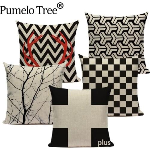 Black Simple Geometry Animal Pillow Cover Linen Cotton Garden Camper Farmhouse Family Decor Cushion Cover Relax Pillow Case