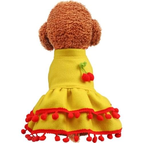 Dog Puppy Clothes Red Bubble Cherry Woolen Dress Fit Small Dog Autumn Winter Pet Cute Costume Cat Cloth Dog Skirt