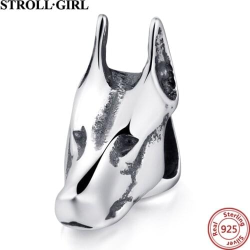 100% 925 Silver Authentic Beads Cute Dog Head Charm Animal Collection Fit European Bracelet Jewelry for Girl Gift