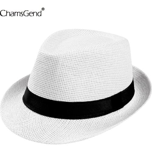 Unisex Trilby Gangster Cap Simple Summer Beach Sun Straw Hat Band Sunhat Patchwork Straw Cap Outdoor Travel Sunhat 2021