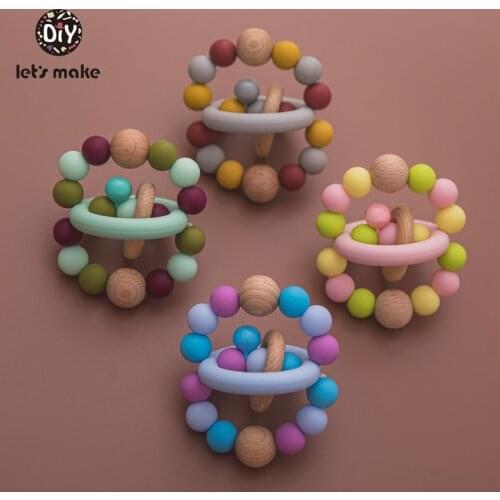 Lets Make Silicone Teether Beads Ball Ring Handmade Bracelet Hand Catch Chews Nurse Gift Tiny Rod Baby Rattle Pacifier Chain